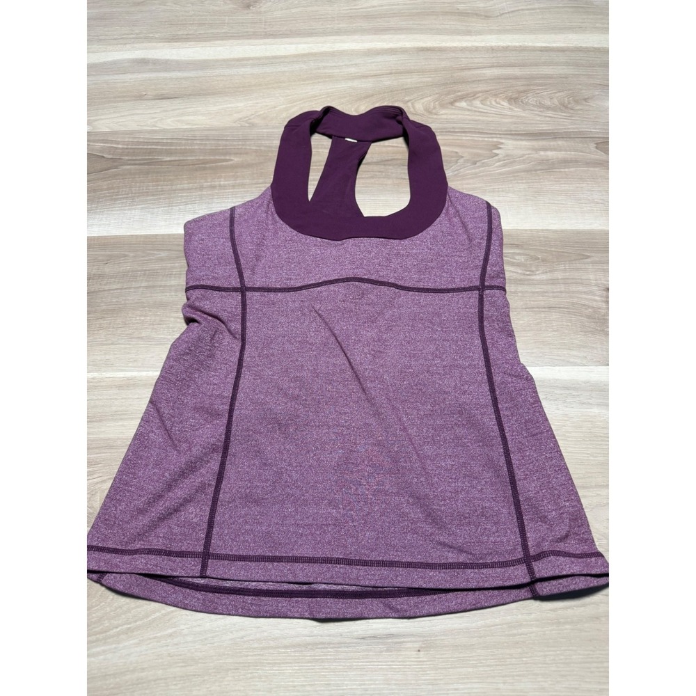 Lululemon Racerback Tank Top Womens 6 Purple Heathered Shelf Bra Yoga Athletic
